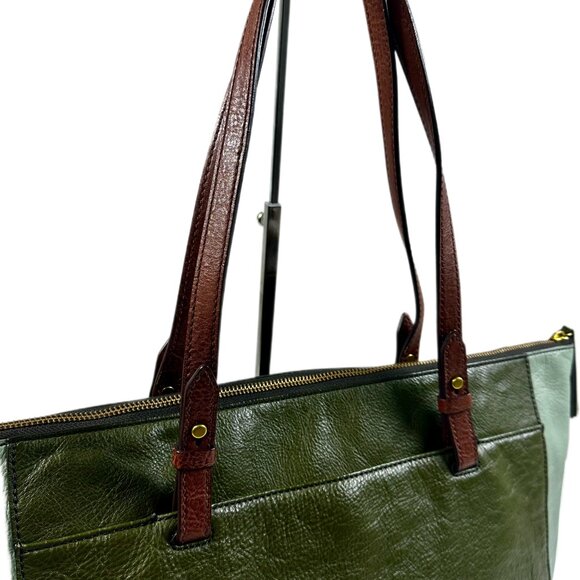 Fossil Classic Two-Tone Green Leather Tote – Genuine Leather – Pre-Owned - Picture 4 of 16